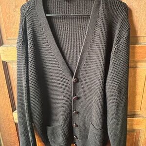Black Men's Waffle Knit Button-Front Cardigan Sweater